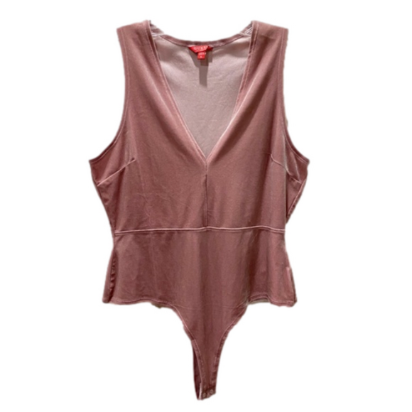 Guess Crushed Velvet Dusty Pink Plunging Neckline Bodysuit Size XL‎ - Picture 1 of 14